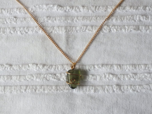Gold Wired Green Sea Glass Necklace